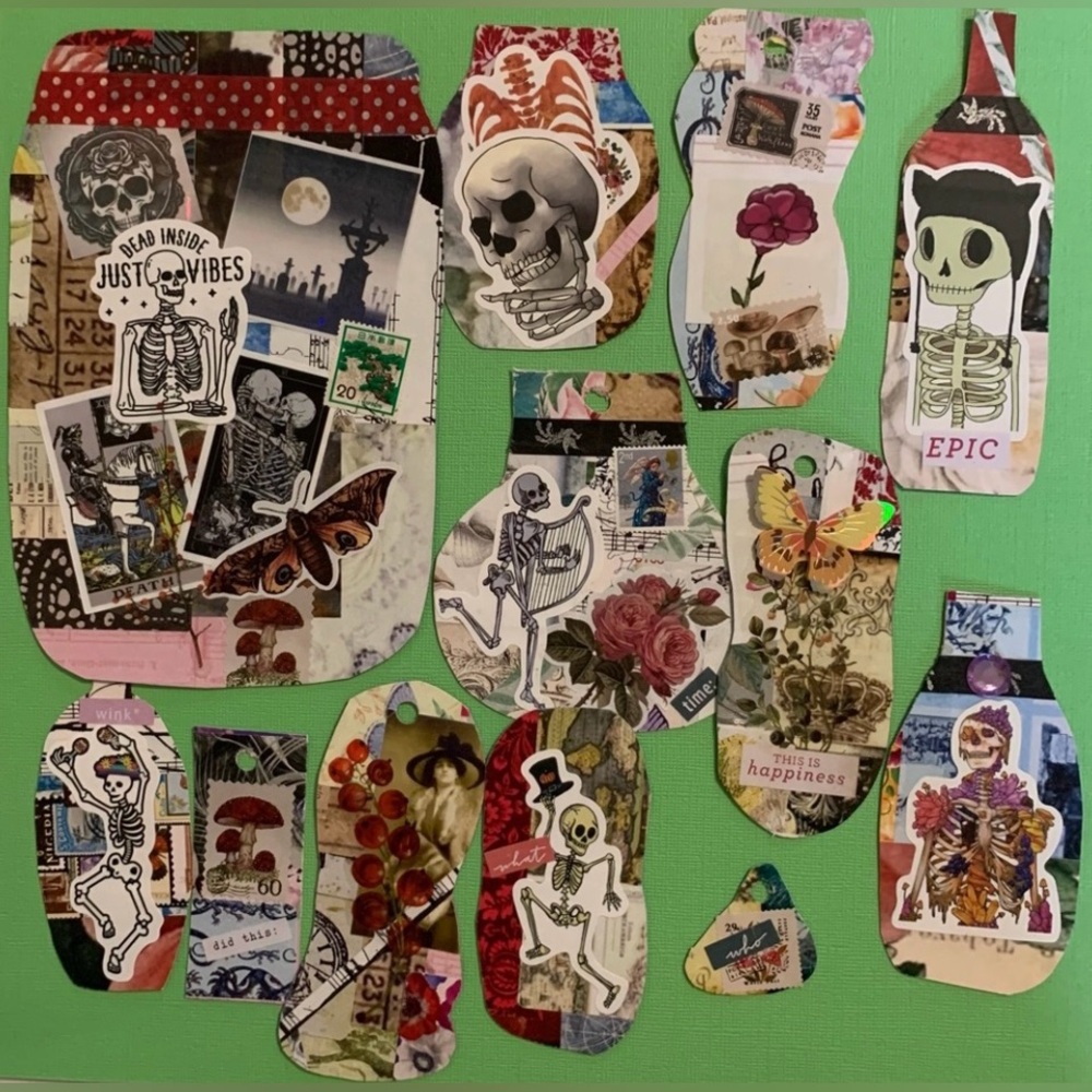 2 for $30 Handmade Junk Journal Tags - Skeleton Themed NWT